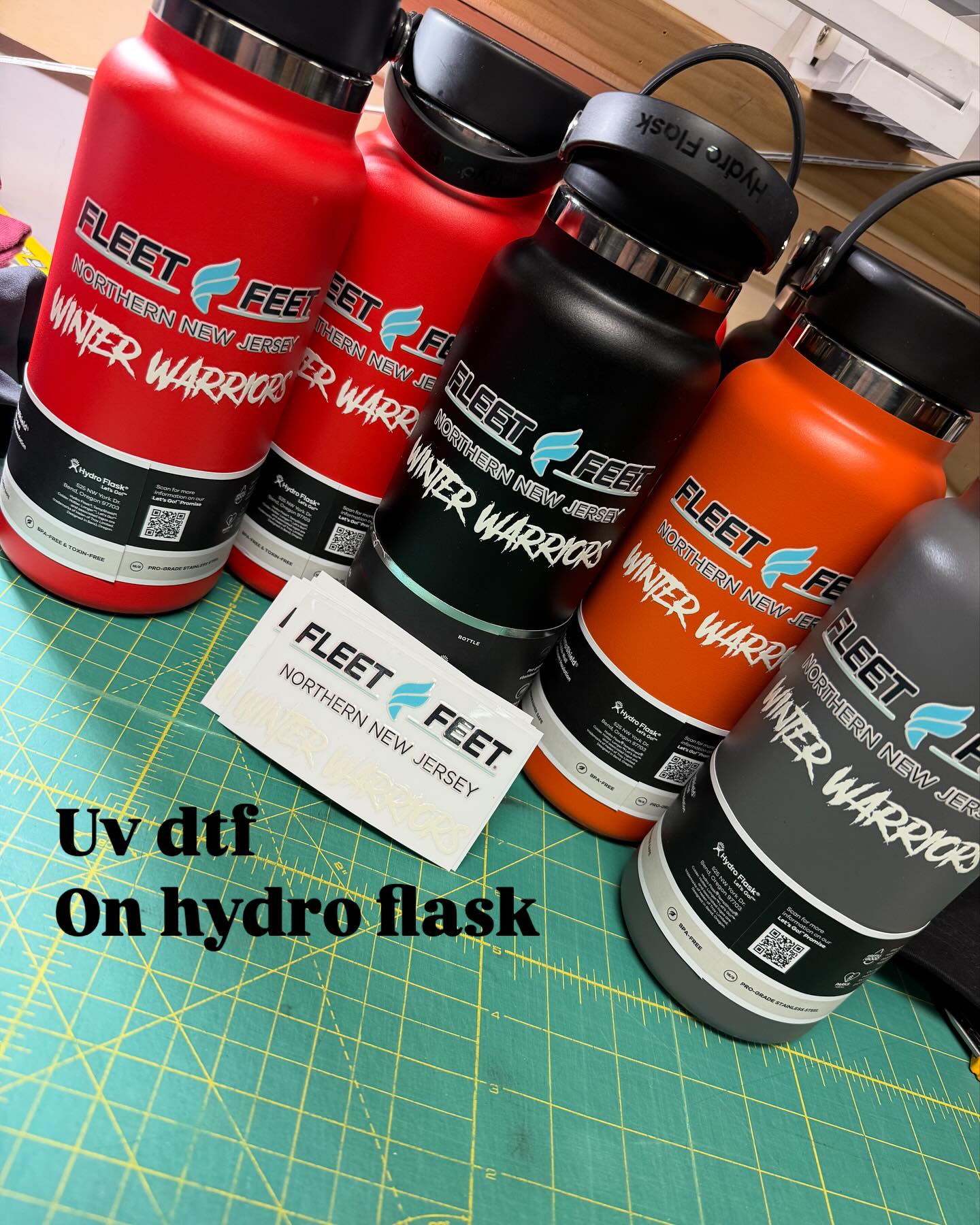 UV DTF printed Hydro Flask bottles